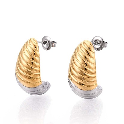 304 двухцветные серьги-гвоздики из нержавеющей стали, полоса-капля, ионное покрытие (ip)