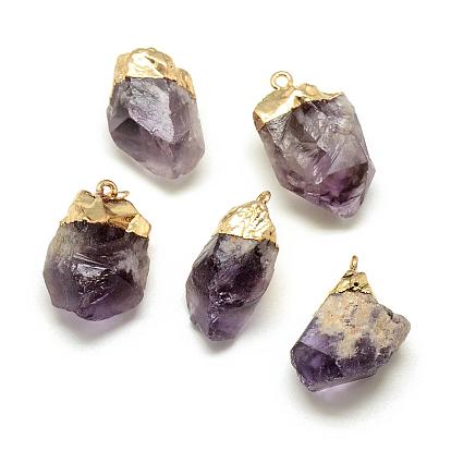 Plated Natural Amethyst Pendants, Nuggets
