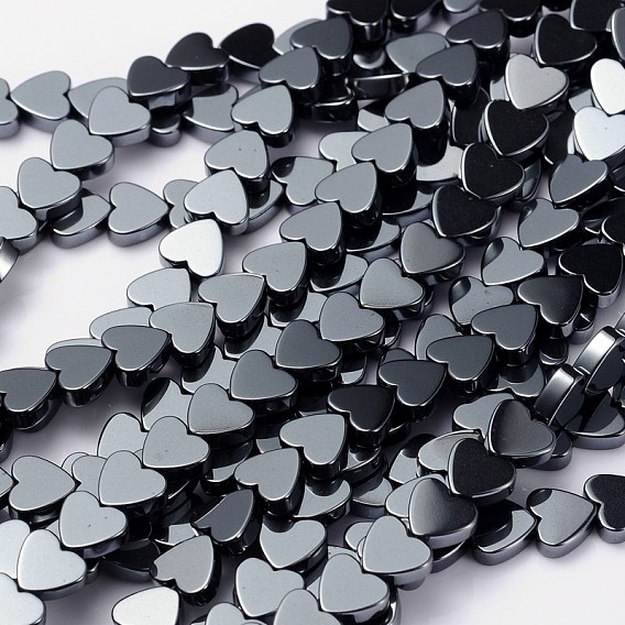 Non-magnetic Synthetic Hematite Beads Strands, Mother's Day Gifts Making, Heart, Black, 6x2mm, Hole: 0.8mm, about 74pcs/Strands, 16 inch