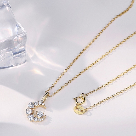 925 Sterling Silver Pave 5A Clear Cubic Zirconia Pendants, Moon Charms, Without Necklace