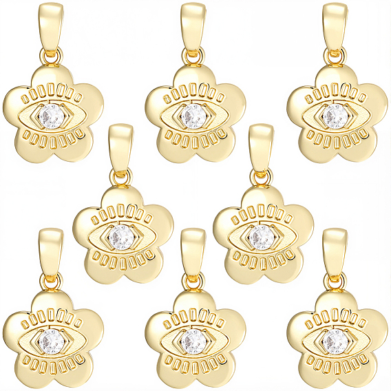 8 кулоны из латуни с микрочастицами и кубическим цирконием., без кадмия, без никеля и без свинца, цветок с оберегами от сглаза