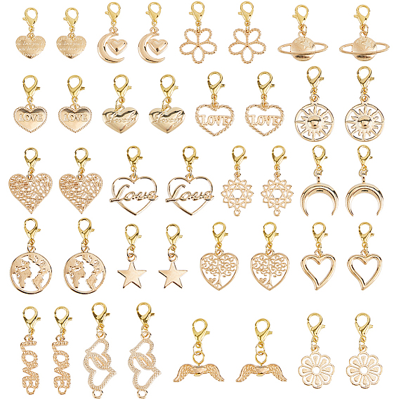 80 décorations de pendentifs en alliage pcs, avec alliage homard fermoirs pince