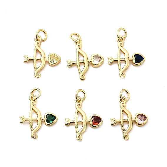 Подвески из латуни с микропаве в виде лука и стрел, украшенные кубическим цирконием., стойки покрытие, долговечный, без кадмия и без свинца, золотые, с целью перехода в кольце