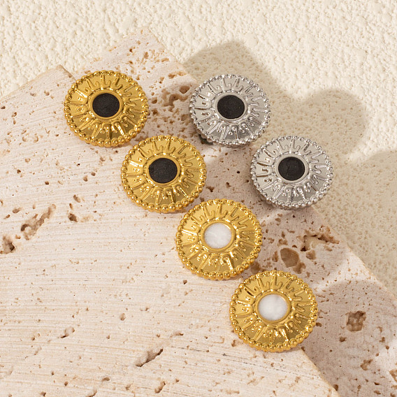 Геометрические 304 плоские круглые серьги-гвоздики из нержавеющей стали с солнцем