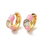 Clear Cubic Zirconia Oval Thick Hoop Earrings with Enamel, Real 18K Gold Plated Brass Jewelry for Women