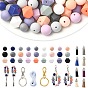 140 DIY-Schlüsselanhänger-Sets, einschließlich Silikonperlen, faux Wildleder Quaste Anhänger Schmuck, Legierung Drehkarabinerverschlüsse, Eisen Split Schlüsselringe, Runde elastische Schnur