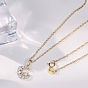 925 Sterling Silver Pave 5A Clear Cubic Zirconia Pendants, Moon Charms, Without Necklace