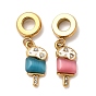 304 подвески-шармы в европейском стиле с эмалью из нержавеющей стали и кошачьим глазом, подвески в виде мороженого с большими отверстиями и хрустальными стразами, ионное покрытие (ip), золотые