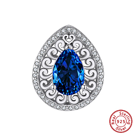Plaqué rhodium 925 perles en argent sterling, avec zircone cubique bleue, larme