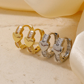 Элегантные винтажные латунные серьги-кольца в форме сердца с прозрачным кубическим цирконием