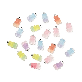 Gradient Color Translucent Resin Pendants, Candy Bear Charm, with Platinum Iron Loops
