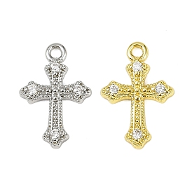 Латунные микропаве прозрачные подвески с фианитом, без кадмия, без никеля и без свинца, крест прелести