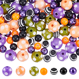 Olycraft DIY Beads Jewelry Making Finding Kit for Halloween, Including Opaque Round Acrylic & Striped Resin & ABS Plastic Pearl Beads