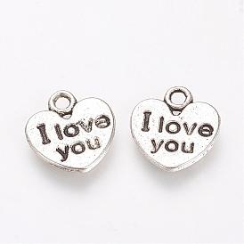 Tibetan Style Alloy Pendants, Cadmium Free & Lead Free, Heart with Word I Love, For Valentine's Day you