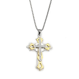 201 Stainless Steel Necklaces, Alloy Rhinestone Pendant Necklaces, Cross