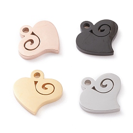 Ion Plating(IP) 304 Stainless Steel Charms, Laser Cut, Heart