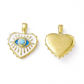 Real 18K Gold Plated Vacuum Plating 201 Stainless Steel Enamel Pendants, with Rhinestone, Heart with Eye Charm
