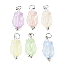 Цветочные прозрачный акрил подвески, матовые, с абс пластика имитация жемчуга и железные находки