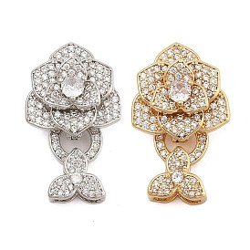 Brass Micro Pave Clear Cubic Zirconia Fold Over Clasps, Flower