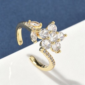 Манжеты из латуни с микро паве кубический цирконий для женщин, цветок, долговечный, стойки покрытие, без свинца и без кадмия