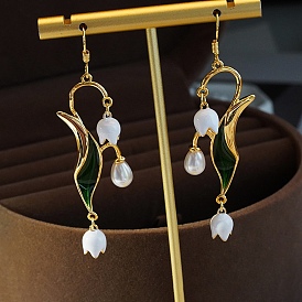 Enamel Flower of Life Chandelier Earrings, Brass Long Drop Earrings for Women