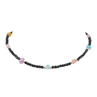 Collares de cuentas de cuarzo craquelado sintético para mujer., con perlas de vidrio