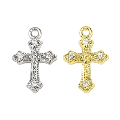 Латунные микропаве прозрачные подвески с фианитом, без кадмия, без никеля и без свинца, крест прелести