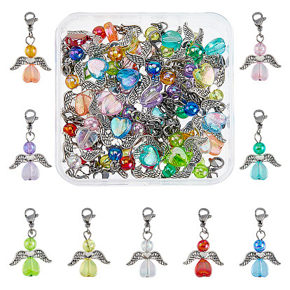 36 шт. 9 цвета прозрачные акриловые украшения с подвесками в виде ангела, с 304 из нержавеющей стали Lobster Claw застежками