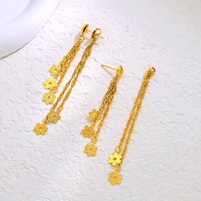 Серьги-гвоздики с кисточками из латуни, цепочка-оберег