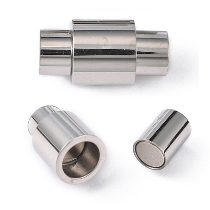 Smooth 304 Stainless Steel Magnetic Clasps with Glue-in Ends, Column, 20x10mm, Hole: 6mm