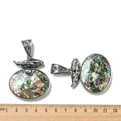 Natural Paua Shell Pendants, Antique Silver Plated Alloy Oval Charms