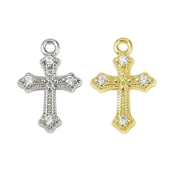 Латунные микропаве прозрачные подвески с фианитом, без кадмия, без никеля и без свинца, крест прелести