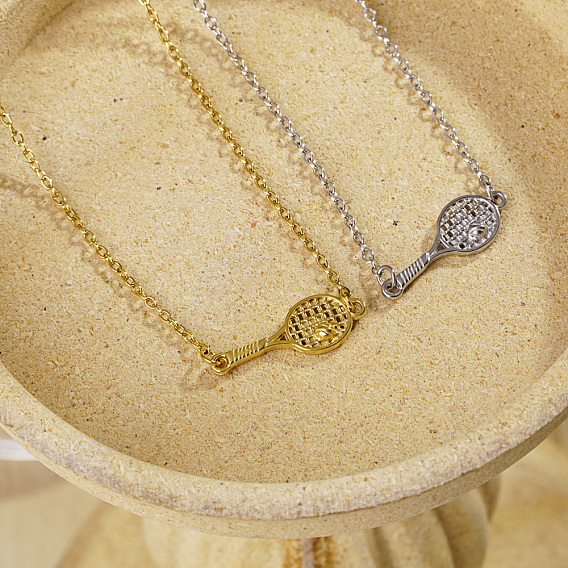 Unique Stainless Steel Tennis Racket Pendant Necklaces for Women