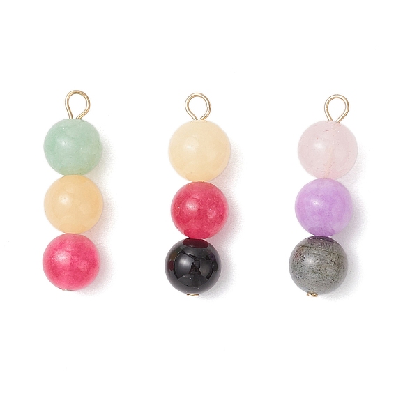 3 шт. 3 стили крашеный натуральный малайзийский нефрит и розовый кварц и черный оникс (окрашенный и нагретый) и лабрадорит круглые бусины подвески, с 304 петлями из нержавеющей стали, разноцветные