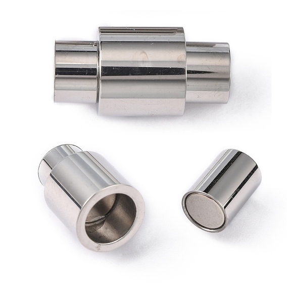 Smooth 304 Stainless Steel Magnetic Clasps with Glue-in Ends, Column, 20x10mm, Hole: 6mm