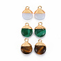 Natural & Synthetic Gemstone Pendants, with Golden Brass Findings and Iron Loop, Flat Round