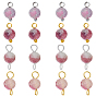 16Pcs 4 Styles October Birthstone Natural Plum Blossom Tourmaline Pendant and Connector Charms, Round, with Brass Findings