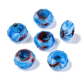 Two Tone Glass European Beads, Large Hole Beads, Faceted Rondelle