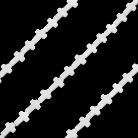 3 нити натуральные бусы из морских ракушек, крестик