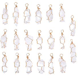 20шт. подвески из натурального кварцевого кристалла с острыми концами, амулеты в виде заостренных пуль из горного хрусталя, с медной проволокой золотого тона, обернутой