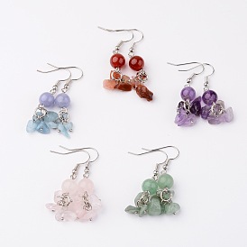 Болтаться серьги природный драгоценный камень, с платиновым тон латуни серьги крюк, 42 мм , штифт: 0.7 мм