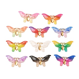 Gradient Color Resin Pendants, With Golden Iron Findings, Butterfly