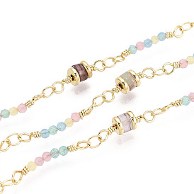 Цепочки-колонны из латуни и стекла ручной работы, с натуральными стеклянными бусинами из драгоценных камней для изготовления ожерелий и браслетов, пайки, с катушкой, реальный 18 k позолоченный