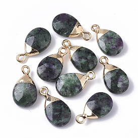 Gemstone Pendants, with Top Golden Plated Iron Loops, Teardrop, Faceted
