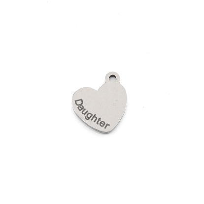 304 Stainless Steel Pendants, Heart with Word Daughter