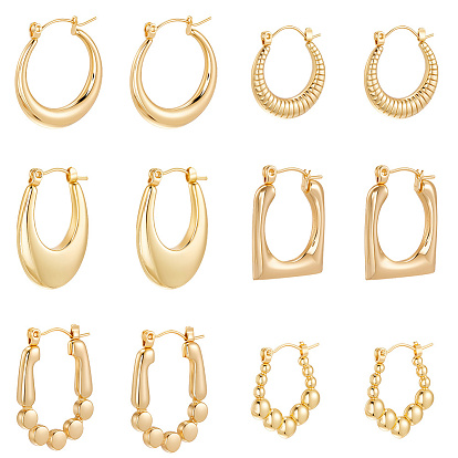 6 пары 6 стиль 304 серьги-кольца из нержавеющей стали для женщин, ионное покрытие (ip)