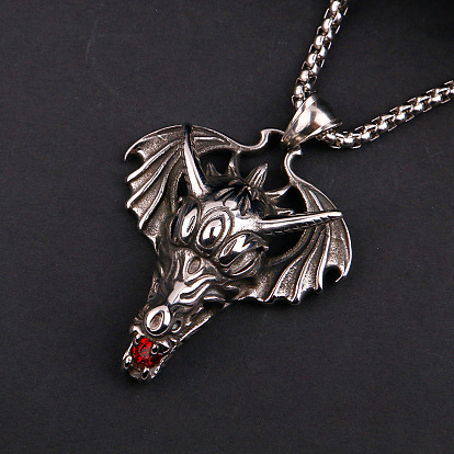 Дракон с крылом 304 ожерелья из нержавеющей стали с рубиновыми стразами для мужчин