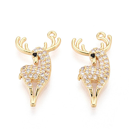 Латунные микропаве прозрачные подвески с фианитом, олень, без никеля 