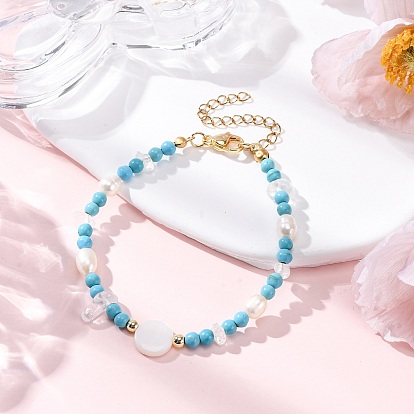 Браслеты из синтетической бирюзы, ракушечного жемчуга и натурального жемчуга для женщин