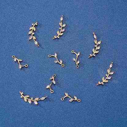 10Pcs Leaf Cubic Zirconia Charms, Brass Charm, for Jewelry Necklace Earring Making Crafts